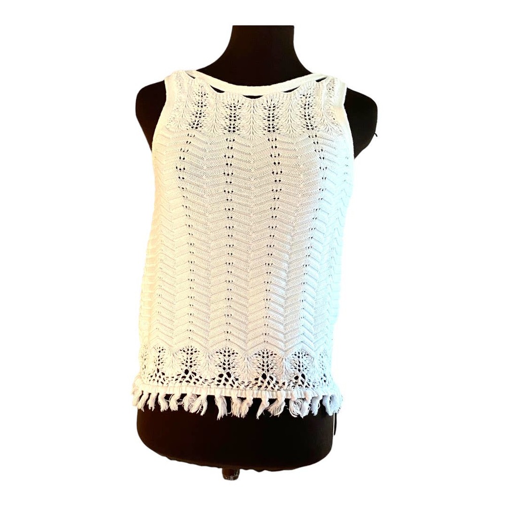 Lilly Pulitzer Brooklyn Sweater tank white fringe cutouts sleeveless cro…
